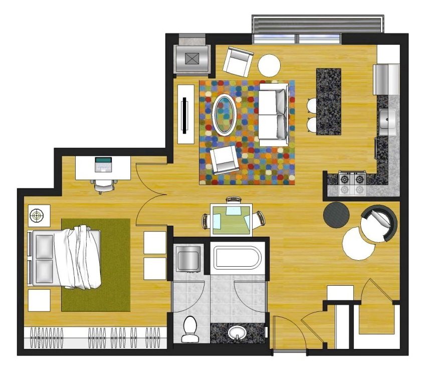 1 Bedroom (1D) Floor Plan 4